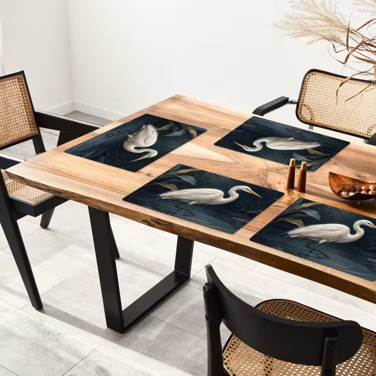 Tovaglietta – 6 pezzi - Airone - Acqua - Natura - Moderno - Bianco — 4
