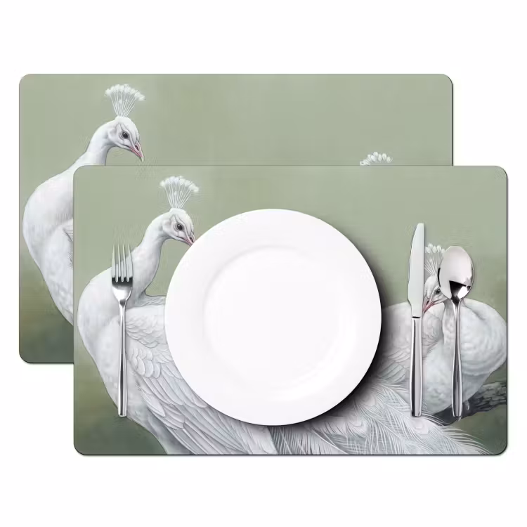 Tovaglietta – 6 pezzi - Pavoni - Bianco - Natura - Verde — 2