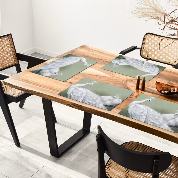 Tovaglietta – 6 pezzi - Pavoni - Bianco - Natura - Verde — 4