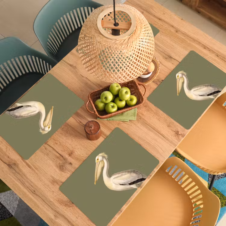 Tovaglietta – 6 pezzi - Pellicano - Bianco - Uccello - Classico - Natura — 3