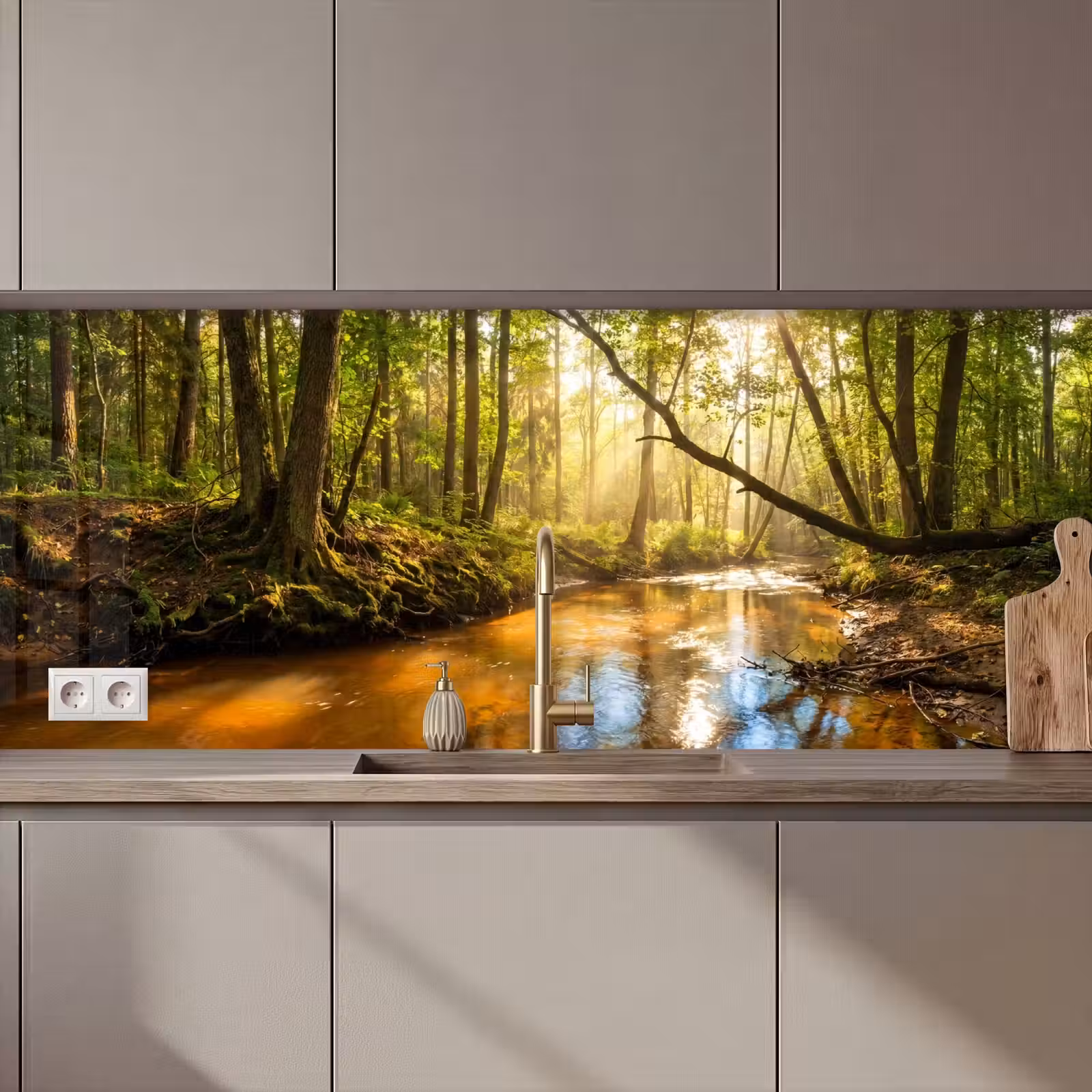 Schienale cucina - Foresta - Ruscello - Luce solare - Natura - Verde — 1