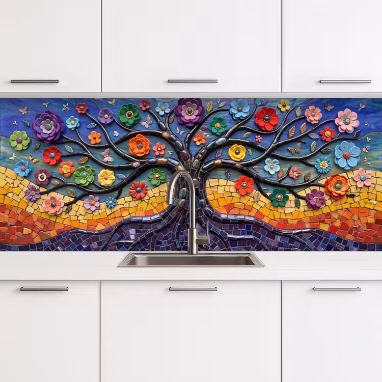 Schienale cucina - Albero della vita - Mosaico - Fiori - Colorato - Allegro — 4