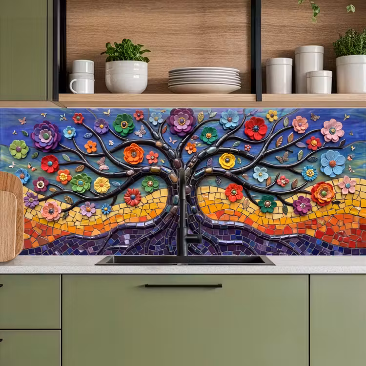 Schienale cucina - Albero della vita - Mosaico - Fiori - Colorato - Allegro — 8