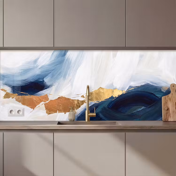 Schienale cucina - Astratto - Acrilico - Blu - Oro - Elegante — 1