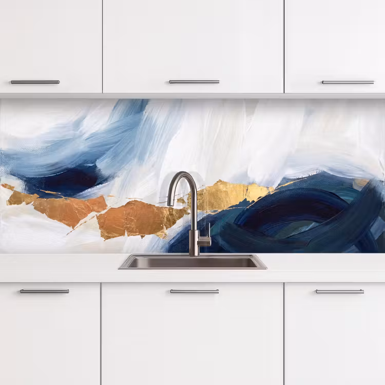 Schienale cucina - Astratto - Acrilico - Blu - Oro - Elegante — 4