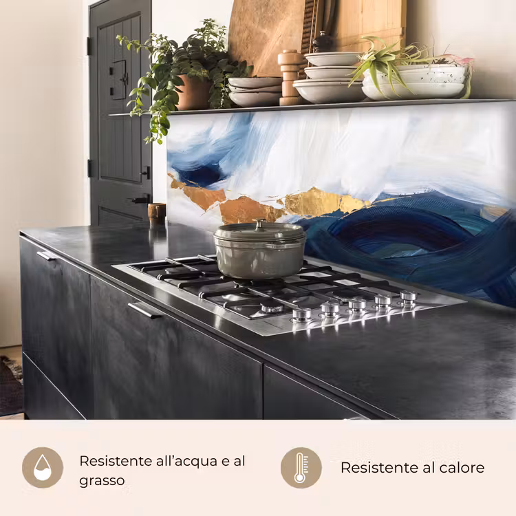 Schienale cucina - Astratto - Acrilico - Blu - Oro - Elegante — 5