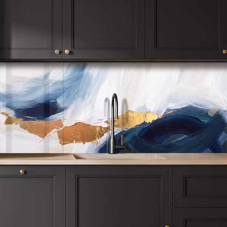 Schienale cucina - Astratto - Acrilico - Blu - Oro - Elegante — 6