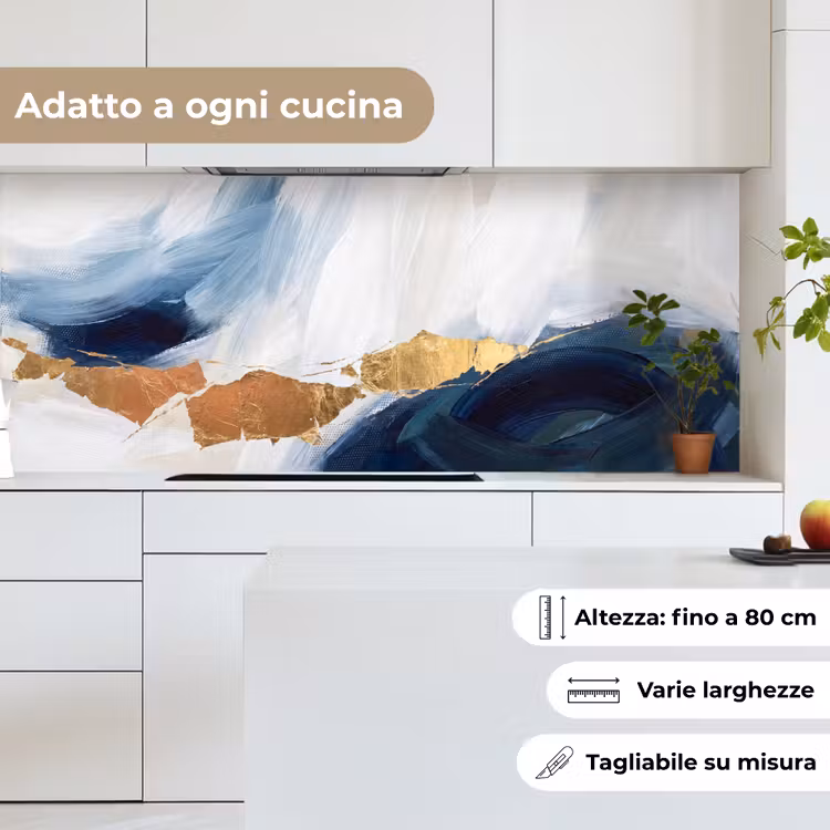Schienale cucina - Astratto - Acrilico - Blu - Oro - Elegante — 7
