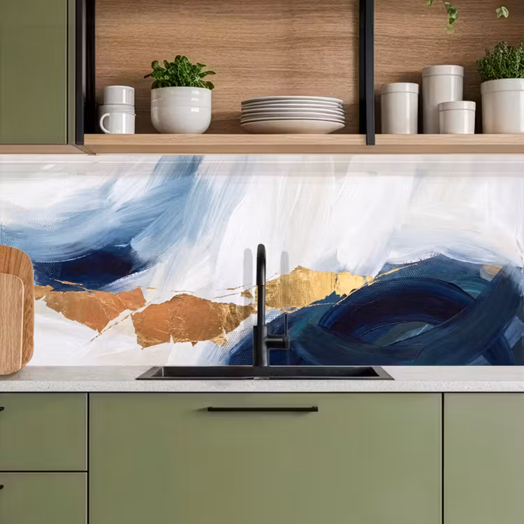 Schienale cucina - Astratto - Acrilico - Blu - Oro - Elegante — 8