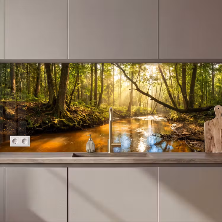 Schienale cucina - Foresta - Ruscello - Luce solare - Natura - Verde — 1