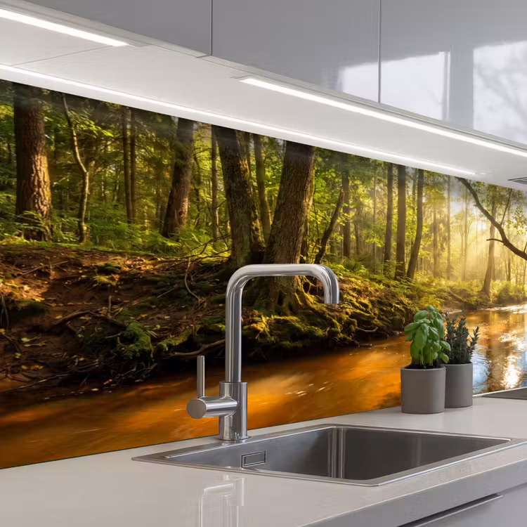 Schienale cucina - Foresta - Ruscello - Luce solare - Natura - Verde — 2