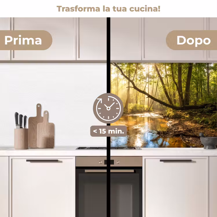 Schienale cucina - Foresta - Ruscello - Luce solare - Natura - Verde — 3