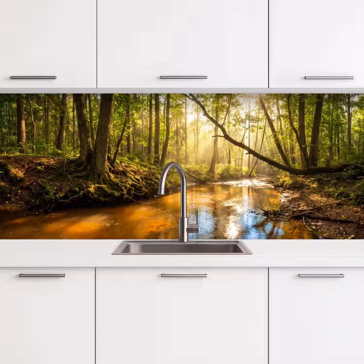 Schienale cucina - Foresta - Ruscello - Luce solare - Natura - Verde — 4