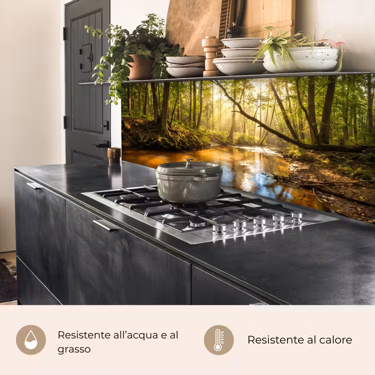 Schienale cucina - Foresta - Ruscello - Luce solare - Natura - Verde — 5