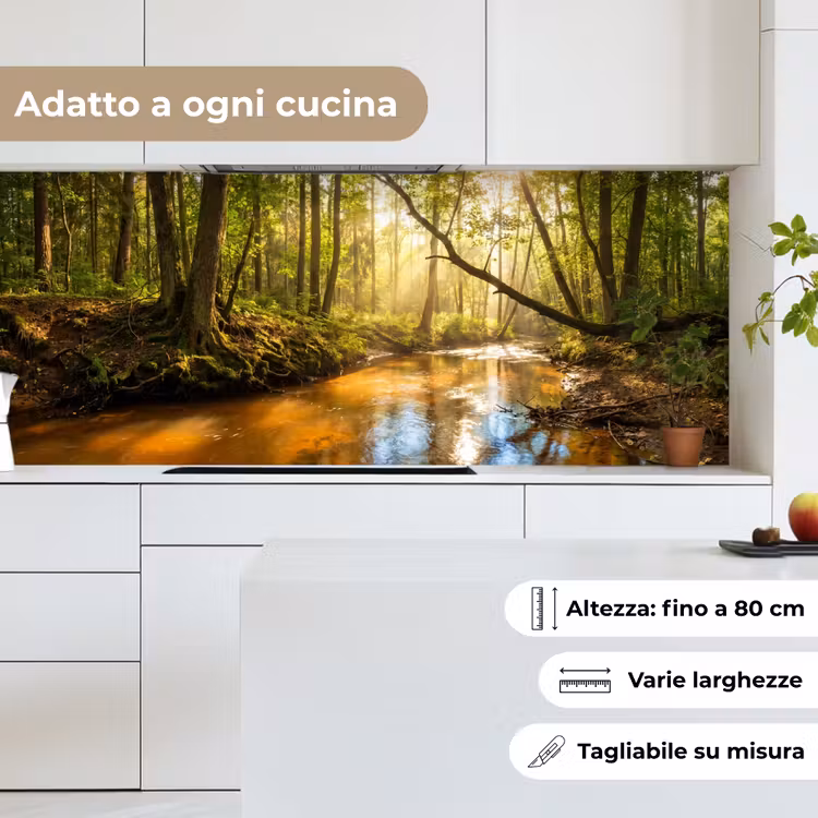 Schienale cucina - Foresta - Ruscello - Luce solare - Natura - Verde — 7