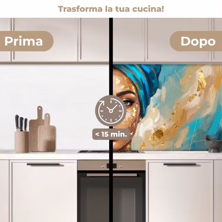 Schienale cucina - Ritratto - Donna - Pittura - Blu - Oro - Espressivo — 3