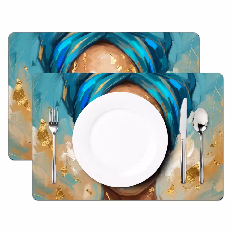 Tovaglietta – 6 pezzi - Ritratto - Donna - Pittura - Blu - Oro - Espressivo — 2
