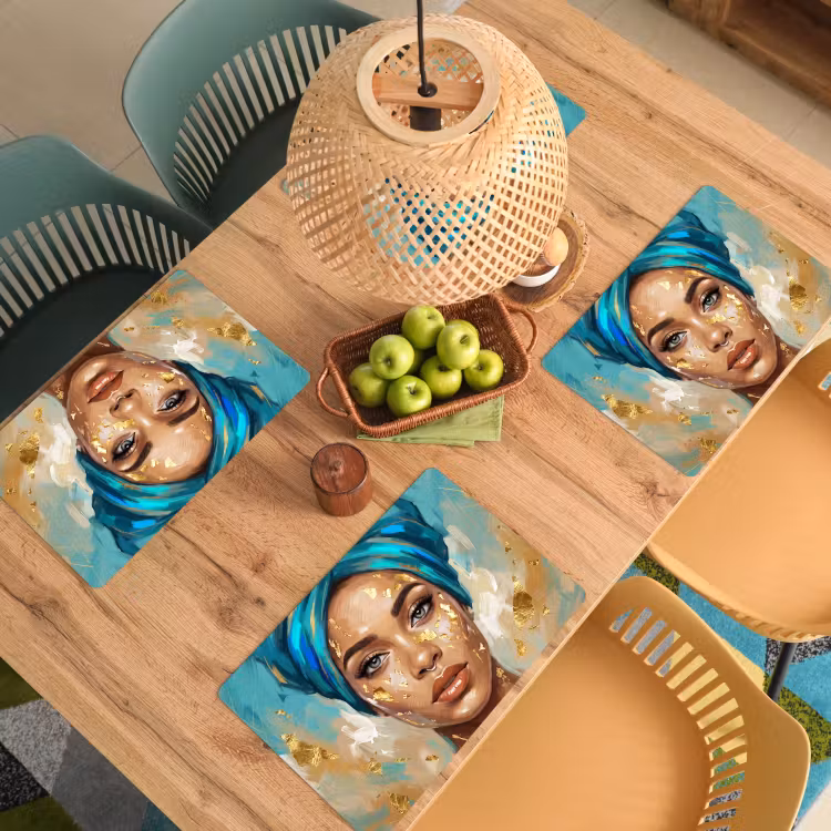 Tovaglietta – 6 pezzi - Ritratto - Donna - Pittura - Blu - Oro - Espressivo — 3