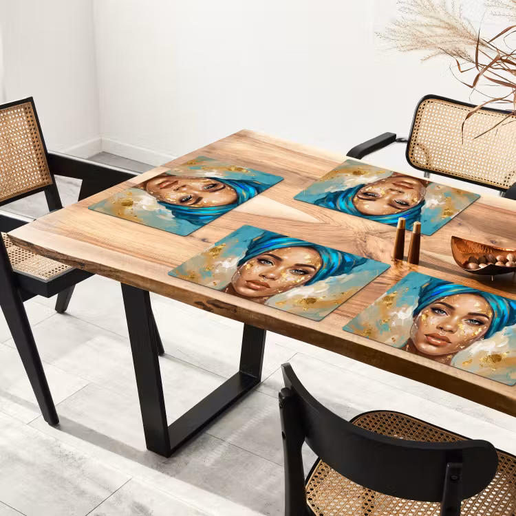 Tovaglietta – 6 pezzi - Ritratto - Donna - Pittura - Blu - Oro - Espressivo — 4