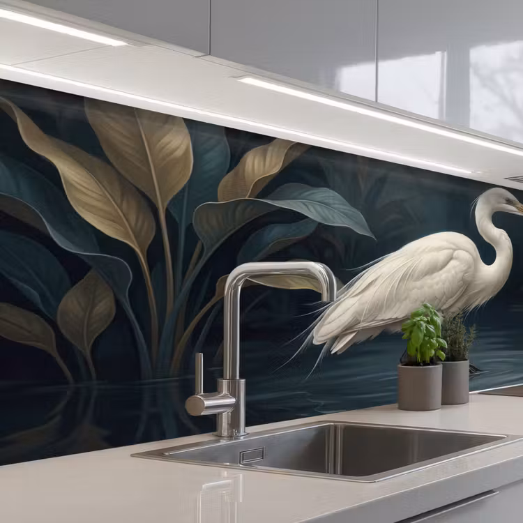 Schienale cucina - Airone - Acqua - Natura - Moderno - Bianco — 2