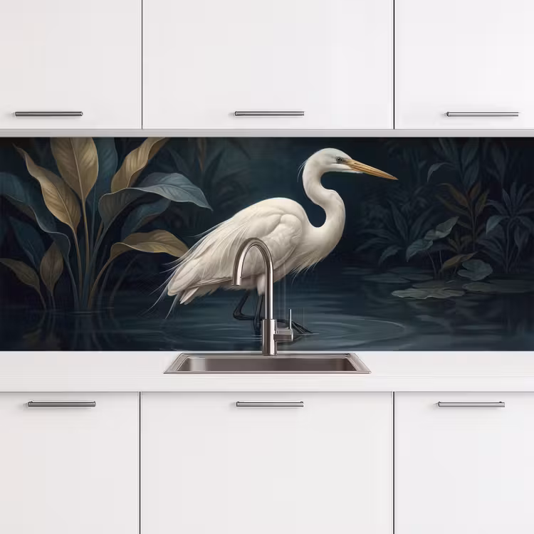 Schienale cucina - Airone - Acqua - Natura - Moderno - Bianco — 4