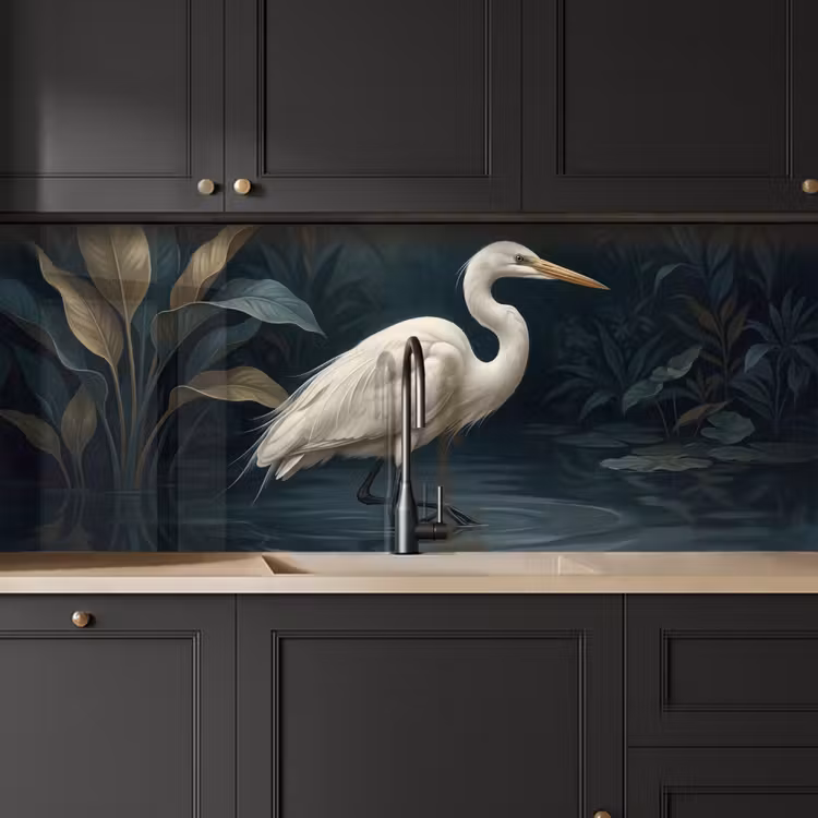 Schienale cucina - Airone - Acqua - Natura - Moderno - Bianco — 6