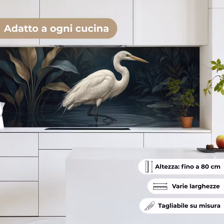 Schienale cucina - Airone - Acqua - Natura - Moderno - Bianco — 7