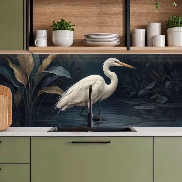Schienale cucina - Airone - Acqua - Natura - Moderno - Bianco — 8