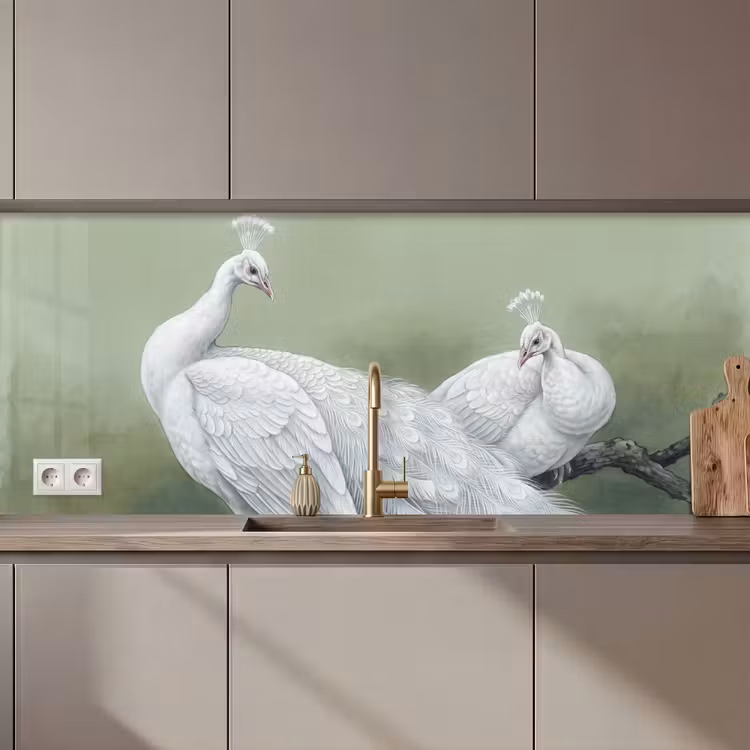 Schienale cucina - Pavoni - Bianco - Natura - Verde — 1