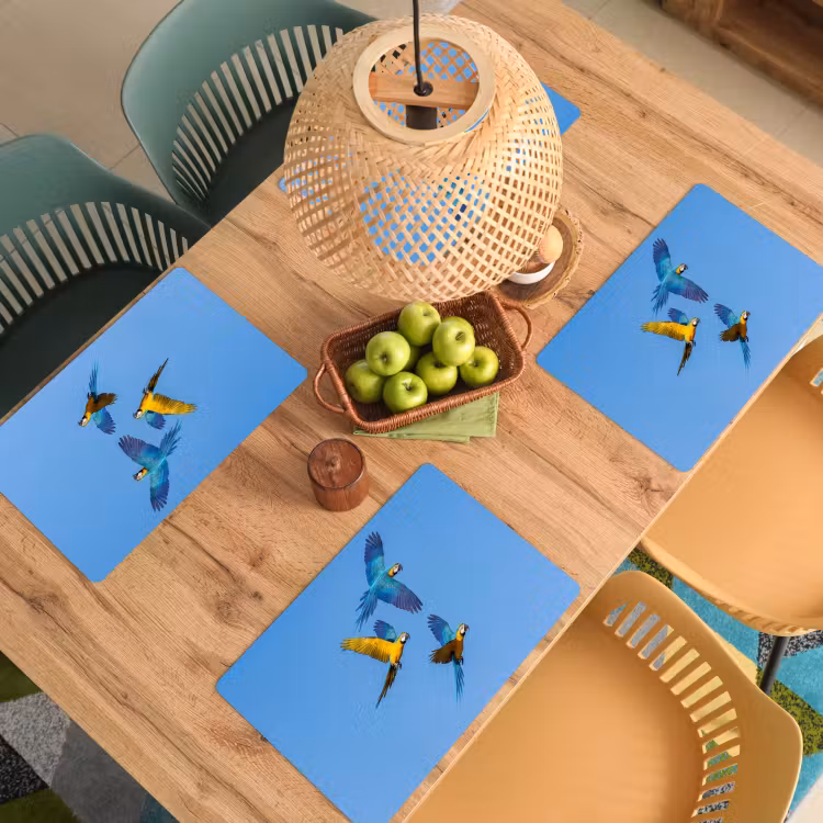 Tovaglietta – 6 pezzi - Pappagallo - Mosche - Blu - Giallo — 3