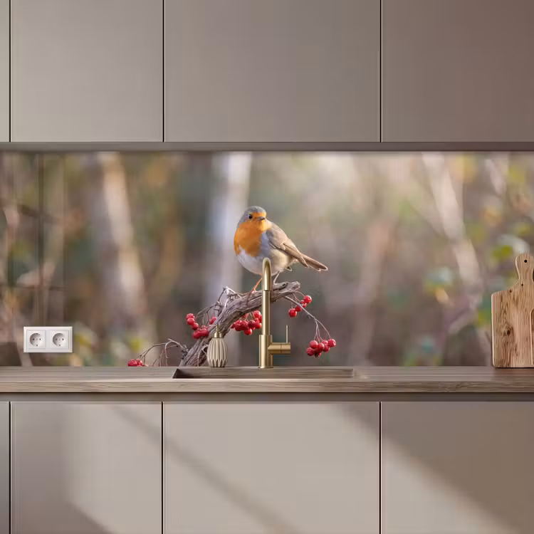 Schienale cucina - Pettirosso - Ramo - Bacche - Natura — 1