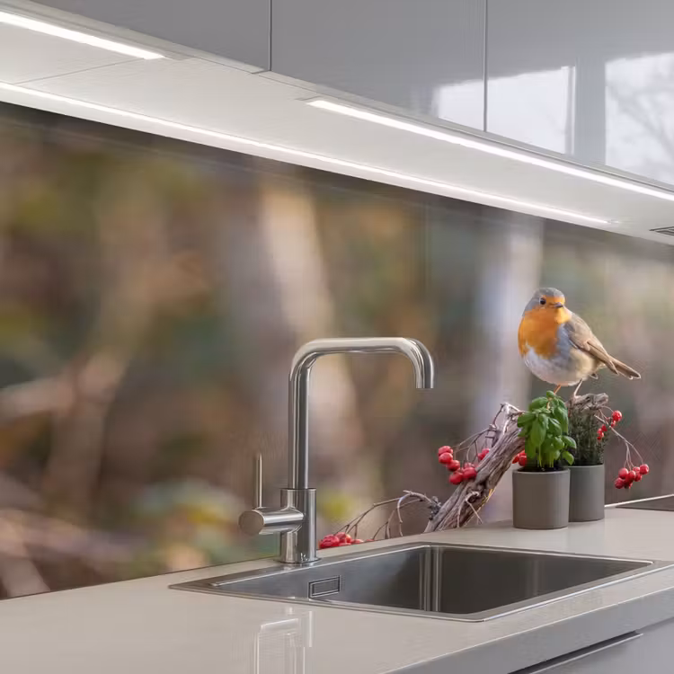 Schienale cucina - Pettirosso - Ramo - Bacche - Natura — 2