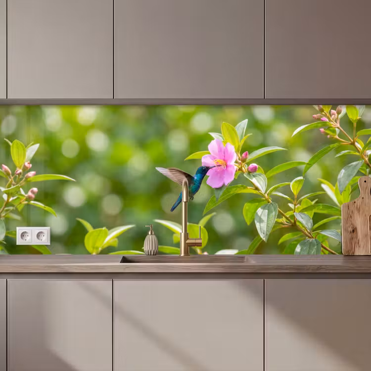 Schienale cucina - Colibrì - Fiore - Natura - Verde — 1