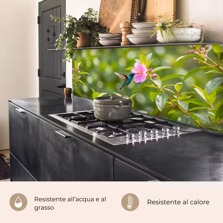 Schienale cucina - Colibrì - Fiore - Natura - Verde — 5