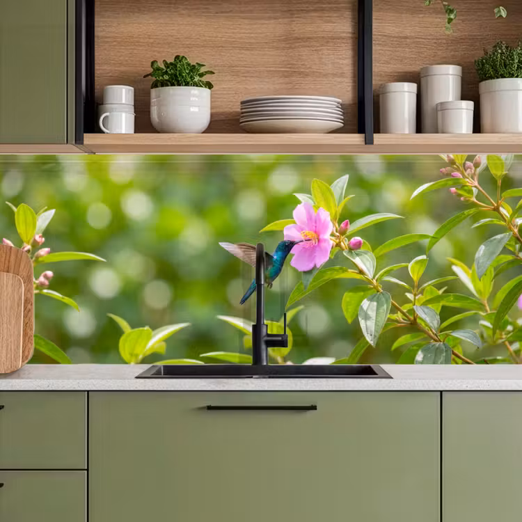 Schienale cucina - Colibrì - Fiore - Natura - Verde — 8