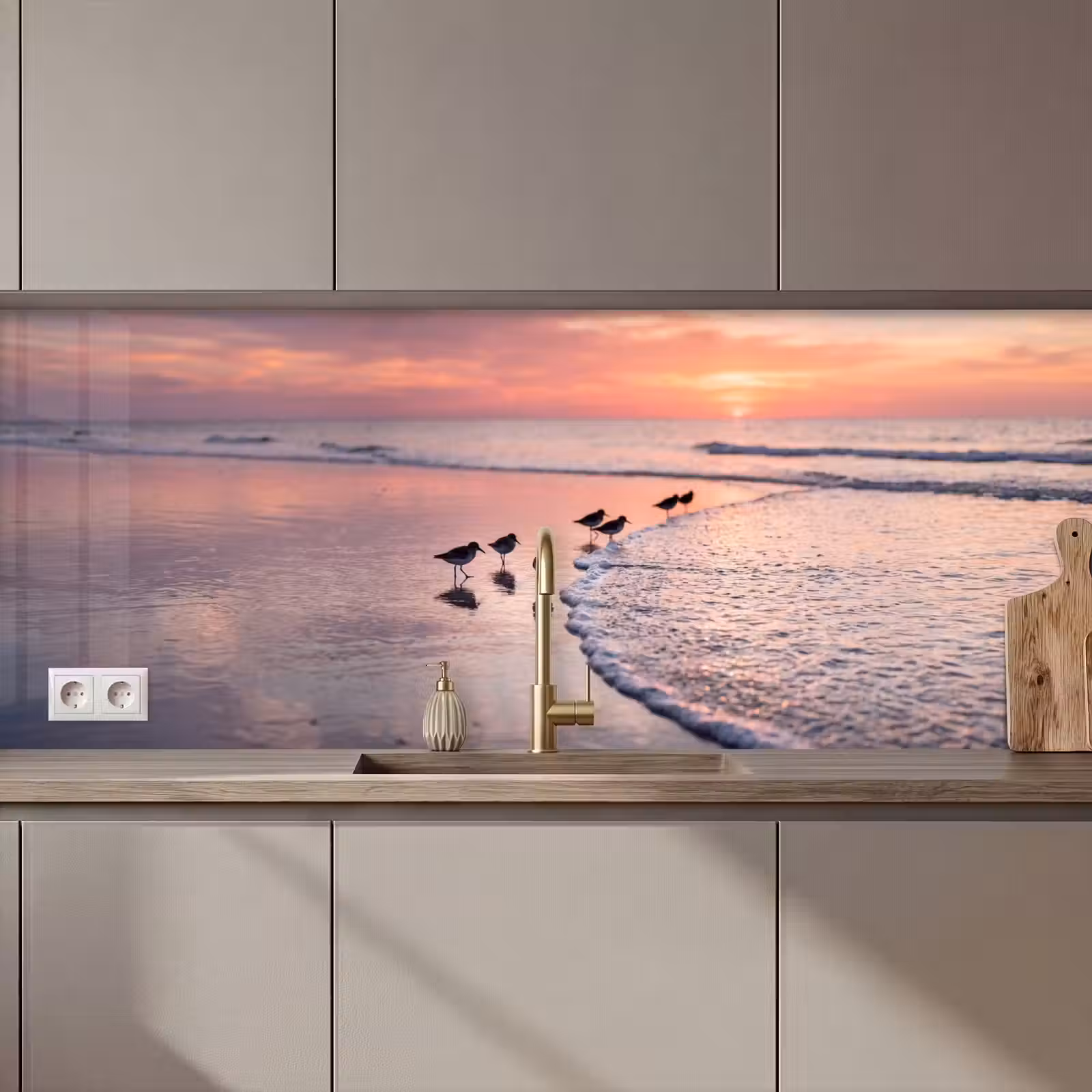 Schienale cucina - Gabbiani - Spiaggia - Mare - Rosa — 1