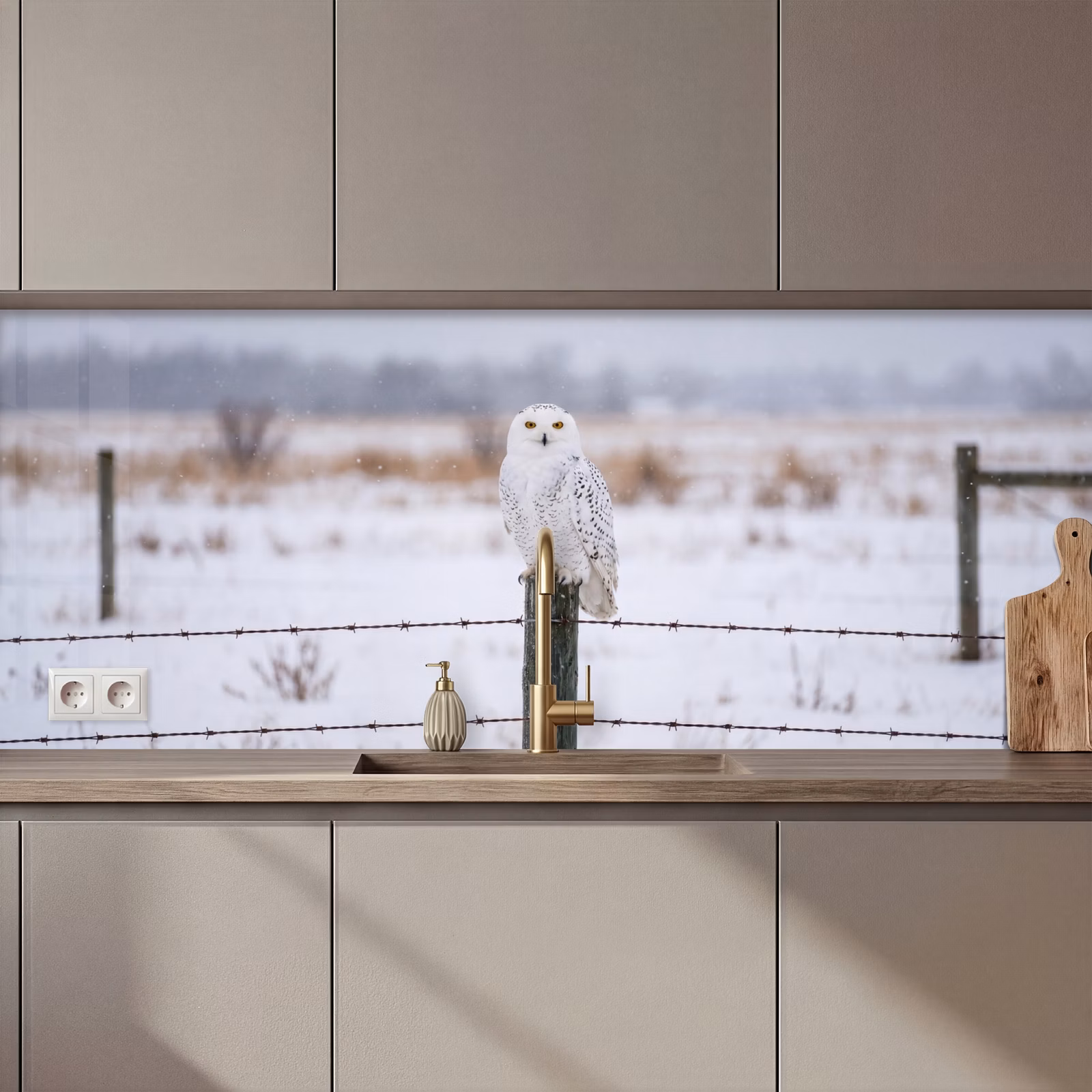 Schienale cucina - Gufo delle nevi - Recinto - Neve - Bianco — 1
