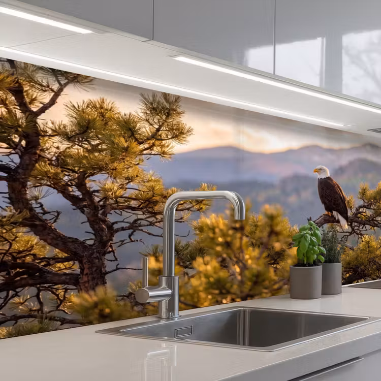 Schienale cucina - Aquila calva - Albero - Montagna - Verde — 2