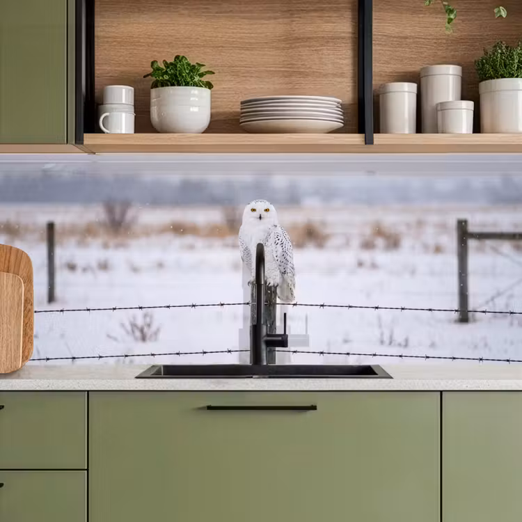 Schienale cucina - Gufo delle nevi - Recinto - Neve - Bianco — 8