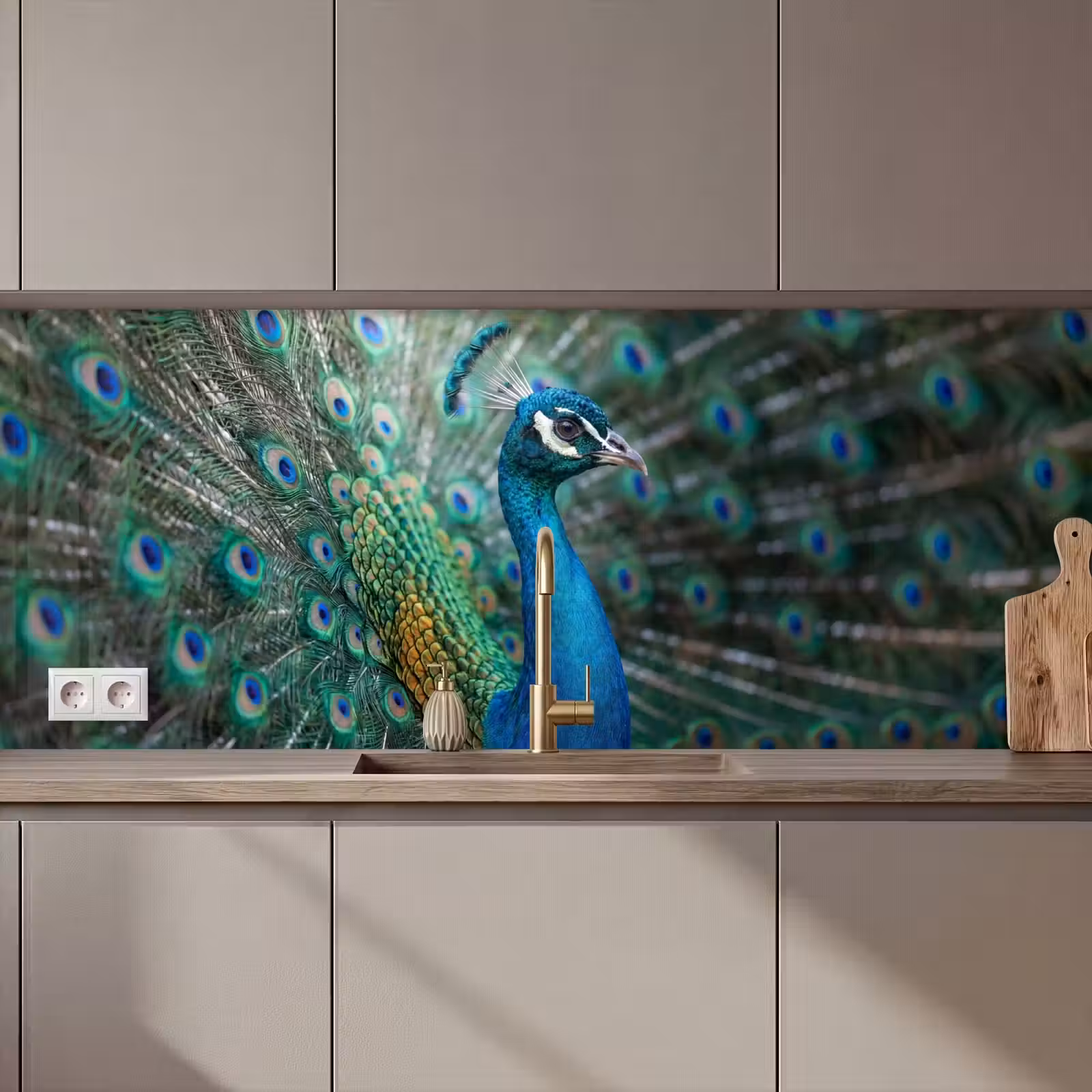 Schienale cucina - Pavone - Piume - Blu — 1