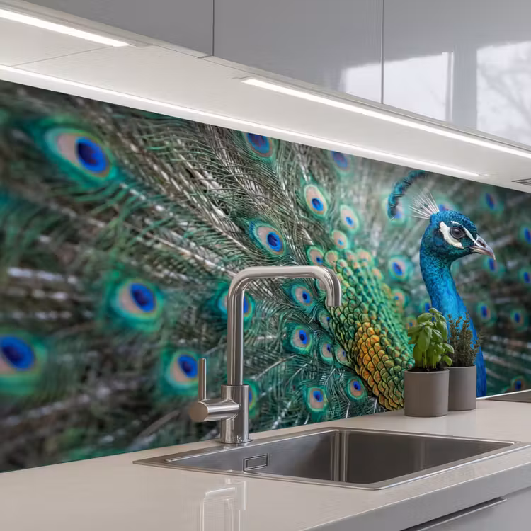 Schienale cucina - Pavone - Piume - Blu — 2