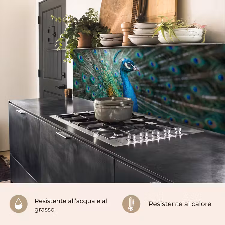 Schienale cucina - Pavone - Piume - Blu — 5