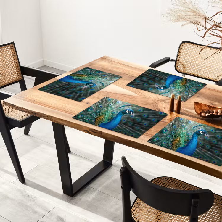 Tovaglietta – 6 pezzi - Pavone - Piume - Blu — 4