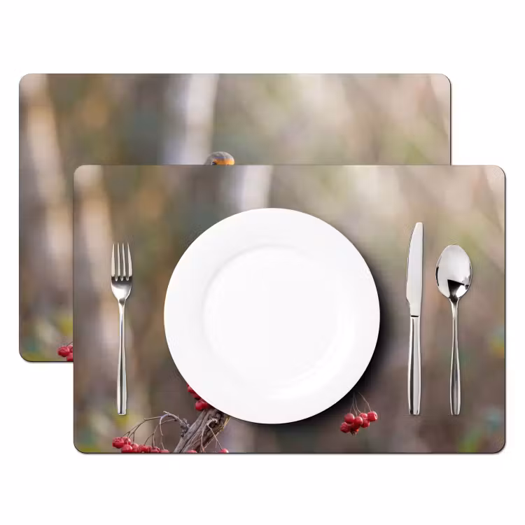 Tovaglietta – 6 pezzi - Pettirosso - Ramo - Bacche - Natura — 2