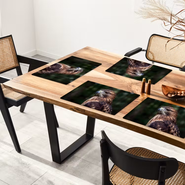 Tovaglietta – 6 pezzi - Poiana - Uccello rapace - Natura - Marrone — 4