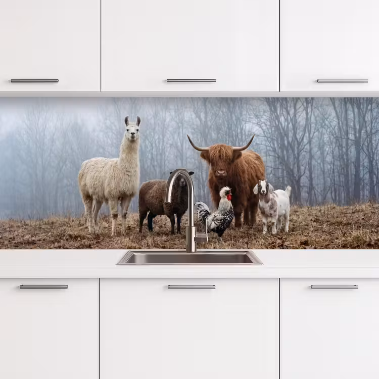 Schienale cucina - Animali della fattoria - Gruppo - Nebbia - Natura - Rustico — 4
