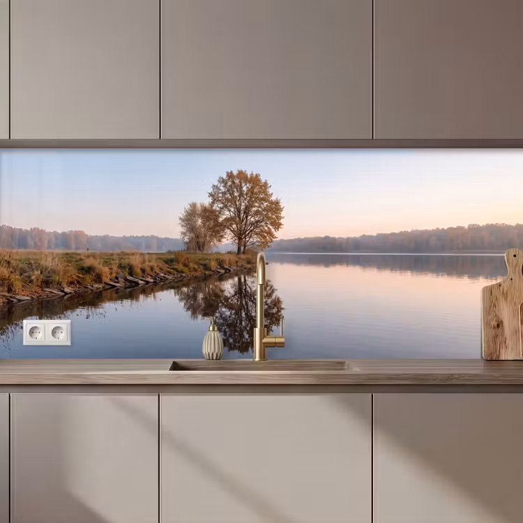 Schienale cucina - Alberi - Riflesso - Acqua - Alba - Sereno — 1