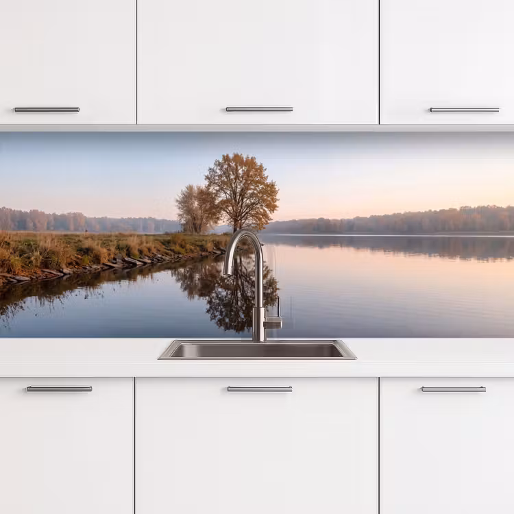 Schienale cucina - Alberi - Riflesso - Acqua - Alba - Sereno — 4