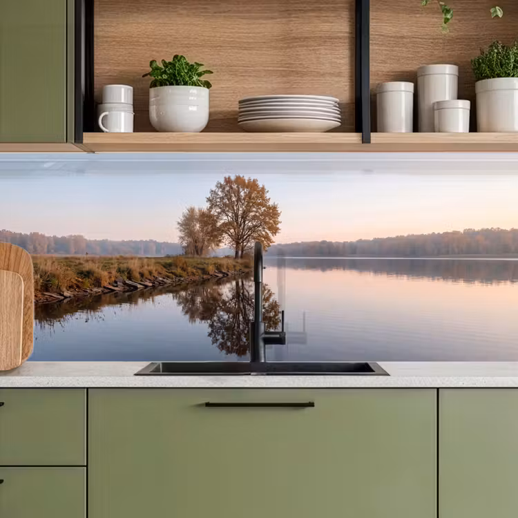 Schienale cucina - Alberi - Riflesso - Acqua - Alba - Sereno — 8