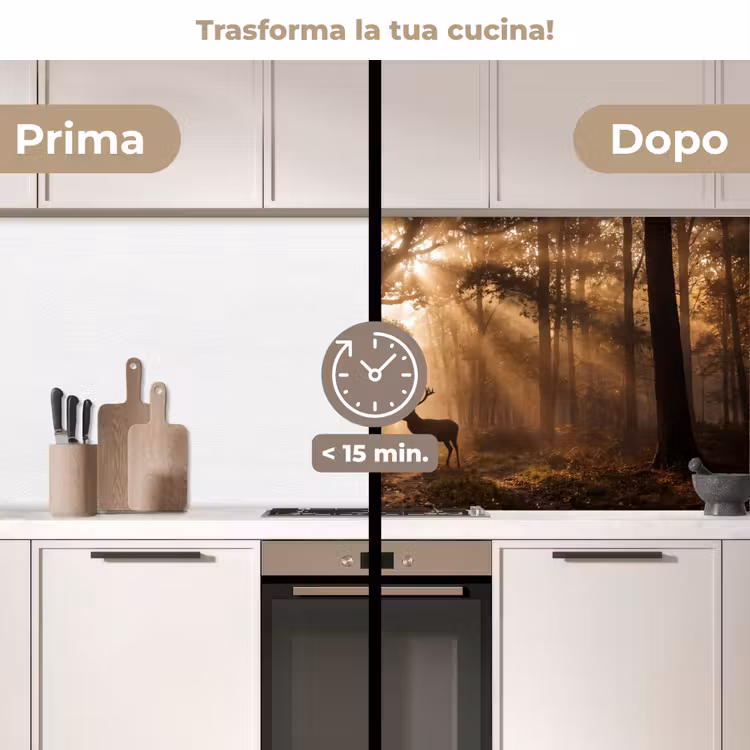 Schienale cucina - Cervo - Foresta - Nebbia - Natura - Oro — 3